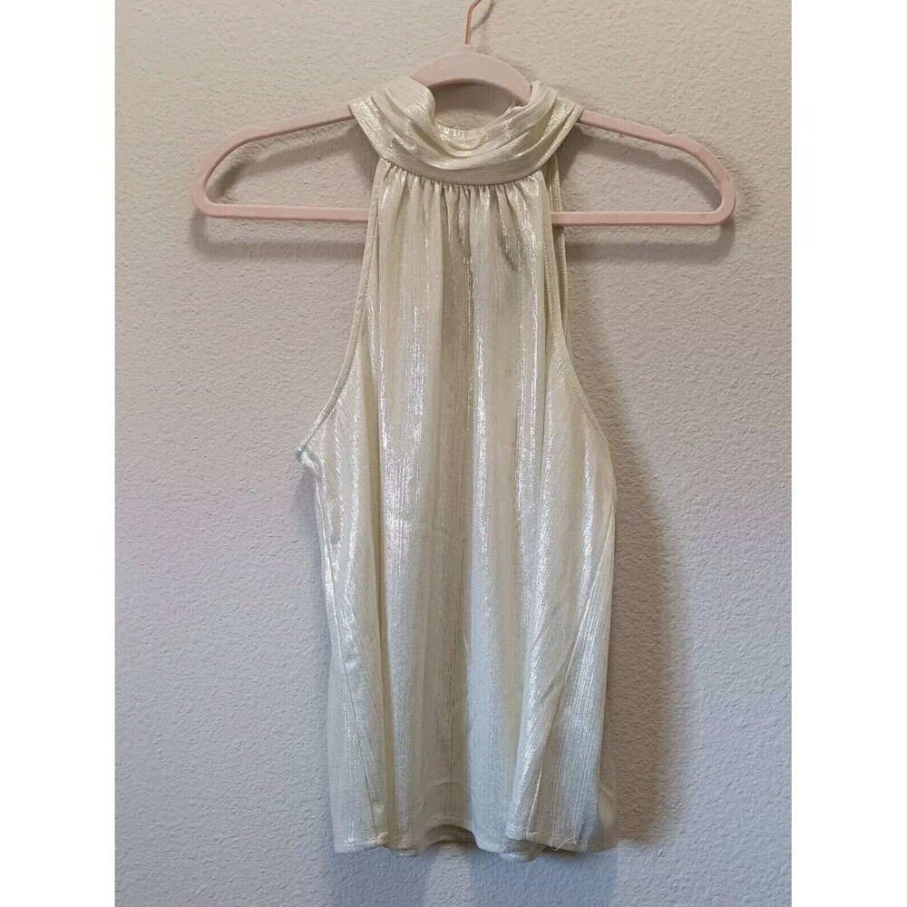 Sunday In Brooklyn Anthro Blouse Medium Sleeveless High Neck Shimmer White